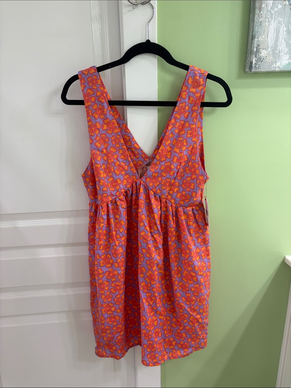 Rip Curl Pink and Orange Floral V-Neck Mini Dress